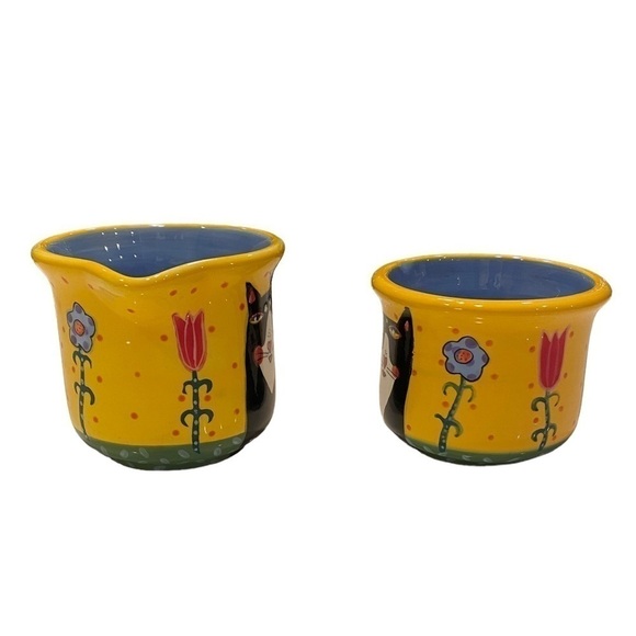 Sharon Bloom Tuxedo Cat Creamer Sugar Bowl Set Henriksen Ceramic Hand Painted - Picture 3 of 13